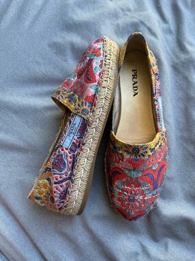 Prada Multicolor Floral Embroidered Espadrilles